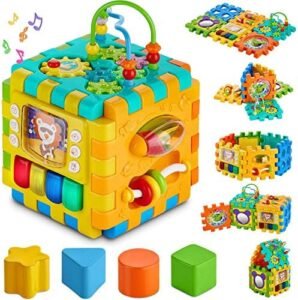 Baby Activity Cube Toddler Toys - 6 in 1 Shape Sorter Toys Kids Activity Play Cube Center for Infants Early Development Educational Toys for 1 2 Years Old